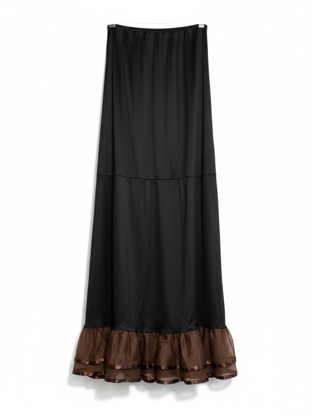 Tall maxi half-slip black with chocolate brown organza ruffle skirt extender